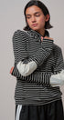 Striped Cowl Neck Drawstring Pullover Sweatshirt in BLACK - Women's Sweatshirts & Hoodies | Urban Daizy