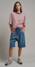 Oversized Striped Contrast Neck Boxy Tee