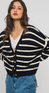 Urban Daizy Striped Cropped V Neck Embellished Button Cardigan Navy Ivory Cardigan - Women's (UDZ-KN-00501) – alternate…
