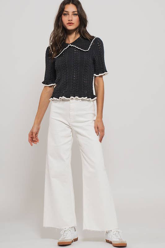 Urban Daizy Crochet Knit Ruffled Top Black Knit Top - Women's (UDZ-TP-00721) – alternate view 14