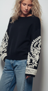 Urban Daizy Embroidered Sleeve Ivory Knit Sweater Ivory-Black Knit Sweater - Women's (UDZ-KN-00654) – alternate view 14