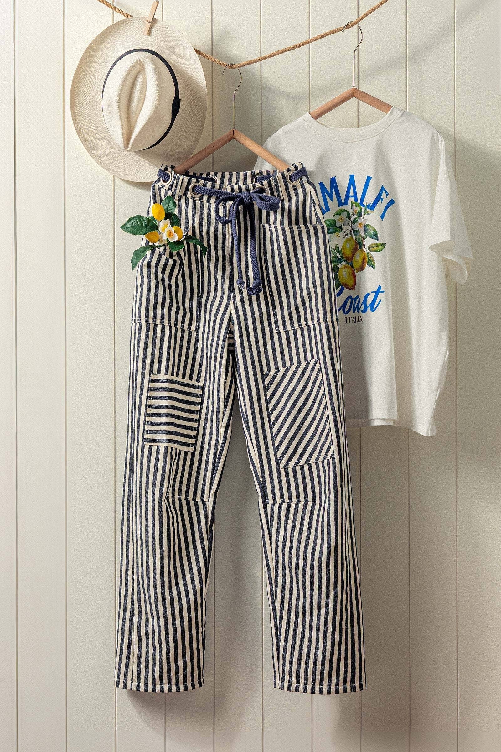 Urban Daizy Railroad Striped Patch Pocket Spring Utility Pants Blue Pants - Women's (UDZ-PT-00335) – alternate view 11