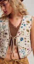 Urban Daizy Floral Tapestry Tie-Front Boho Vest Beige-Multi Outerwear Vest - Women's (UDOW0299-Beige-Multi)