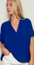 Urban Daizy Oversized V-Neck Folded Short Sleeve Top-GD Gd-Blue Blouse - Women's (UDZ-TP-00270) – alternate view 2