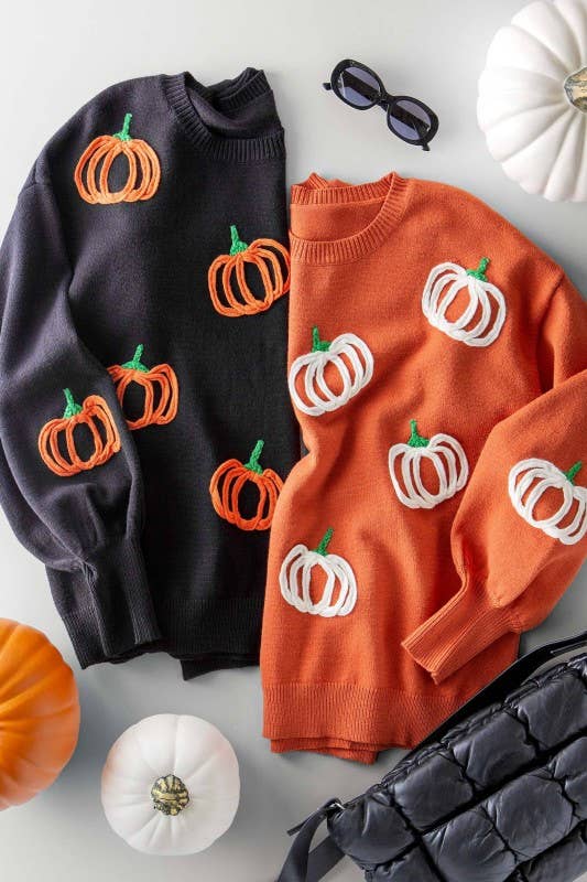 Urban Daizy Pumpkin Patch Balloon Sleeve Sweater Rust Knit Sweater - Women's (UDZ-TP-00814) – alternate view 2
