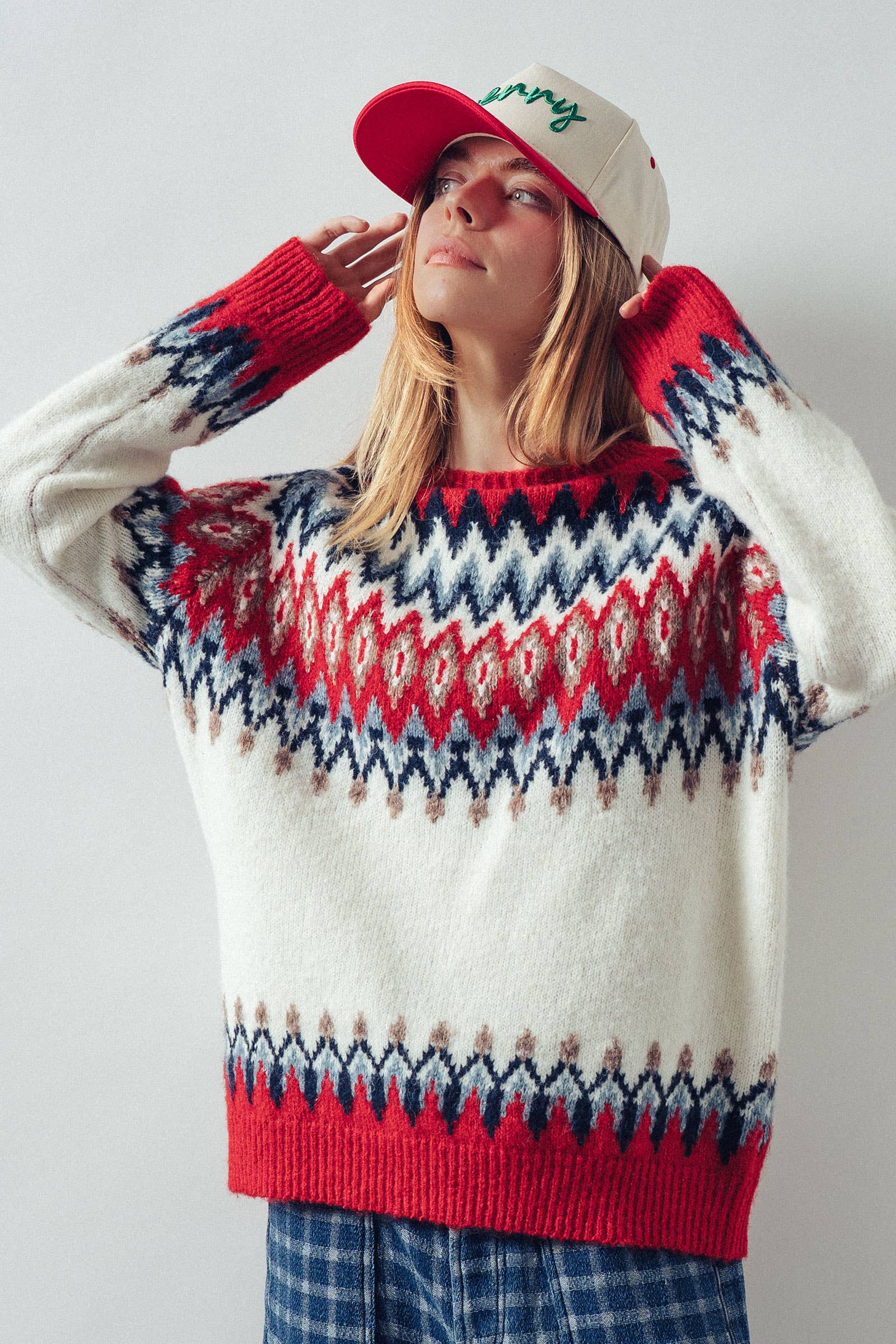 Urban Daizy Fair Isle Wool Blend Sweater Top Green-Multi Knit Sweater - Women's (UDZ-KN-00652) – alternate view 5