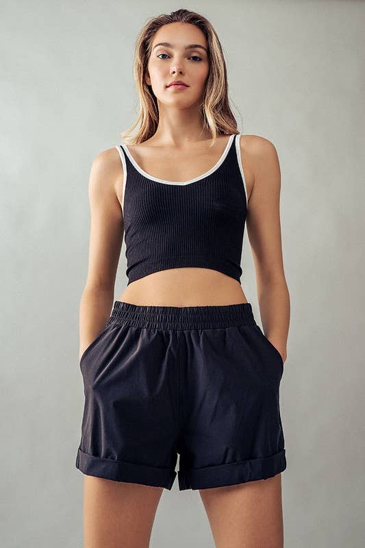 Urban Daizy Elastic Waist Rolled Hem Casual Shorts Black Shorts - Women's (UDZ-PT-00180) – alternate view 15