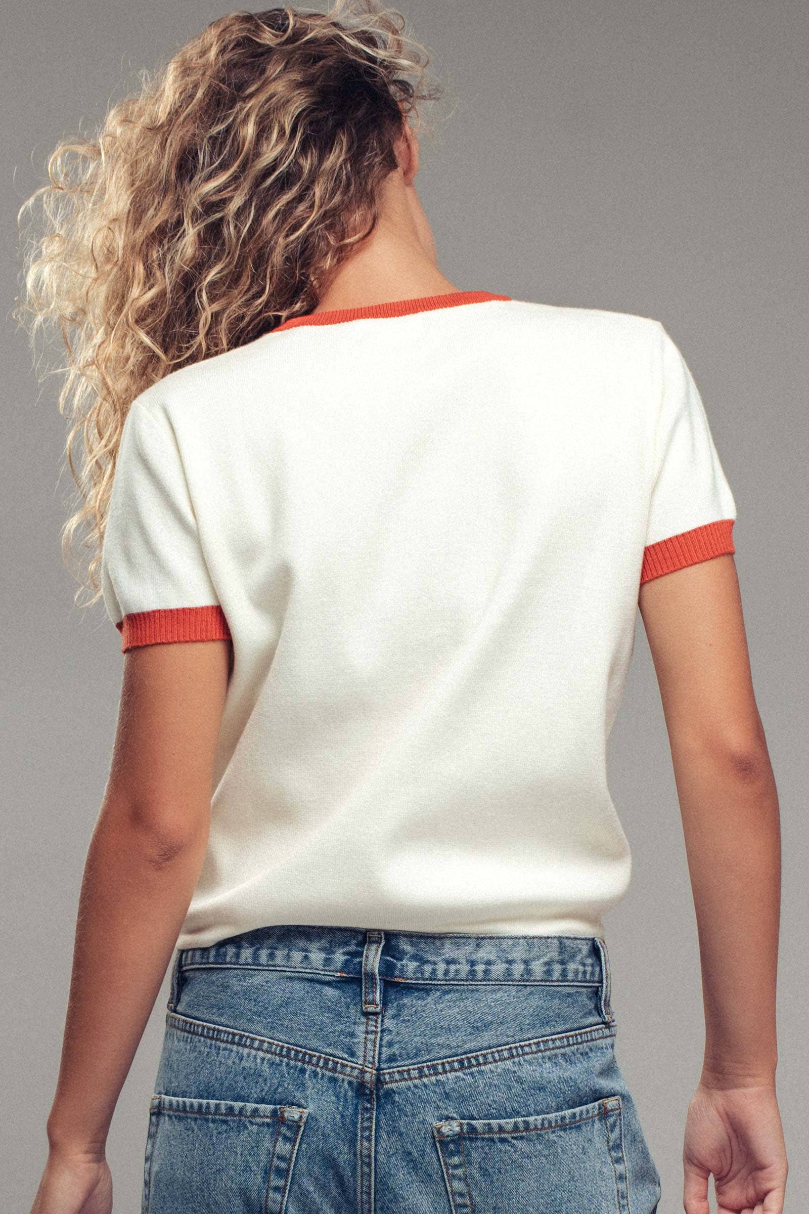 Pumpkin Embroidered Knit Tee Top