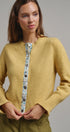 Floral Contrast Wool Blend Crew Neck Cardigan in HONEY GOLD - Women's Cardigans & Shrugs | Urban Daizy