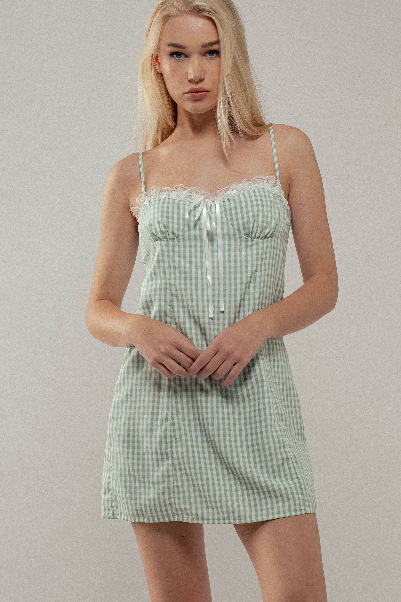 Urban Daizy Sweetheart Gingham Tie-Front Mini Dress Pink Dress - Women's (UDZ-DR-00513) – alternate view 12