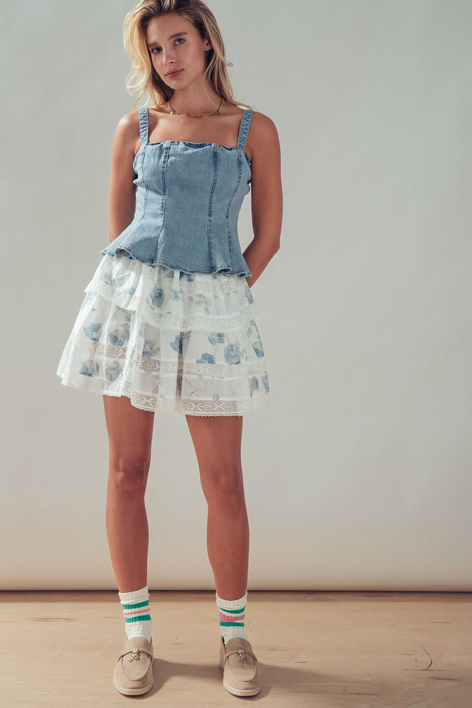 Denim Peplum Bustier Top