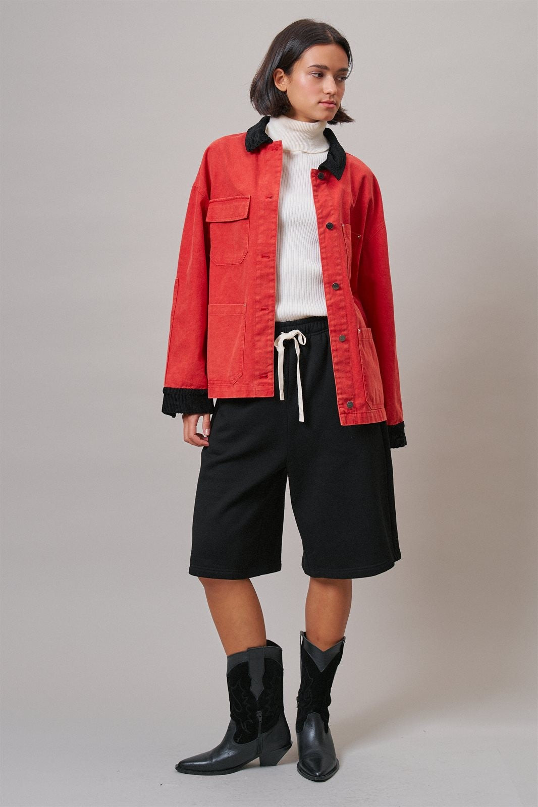 Oversized Utility Barn Jacket in RED - Women's Jackets & Blazers | Urban Daizy