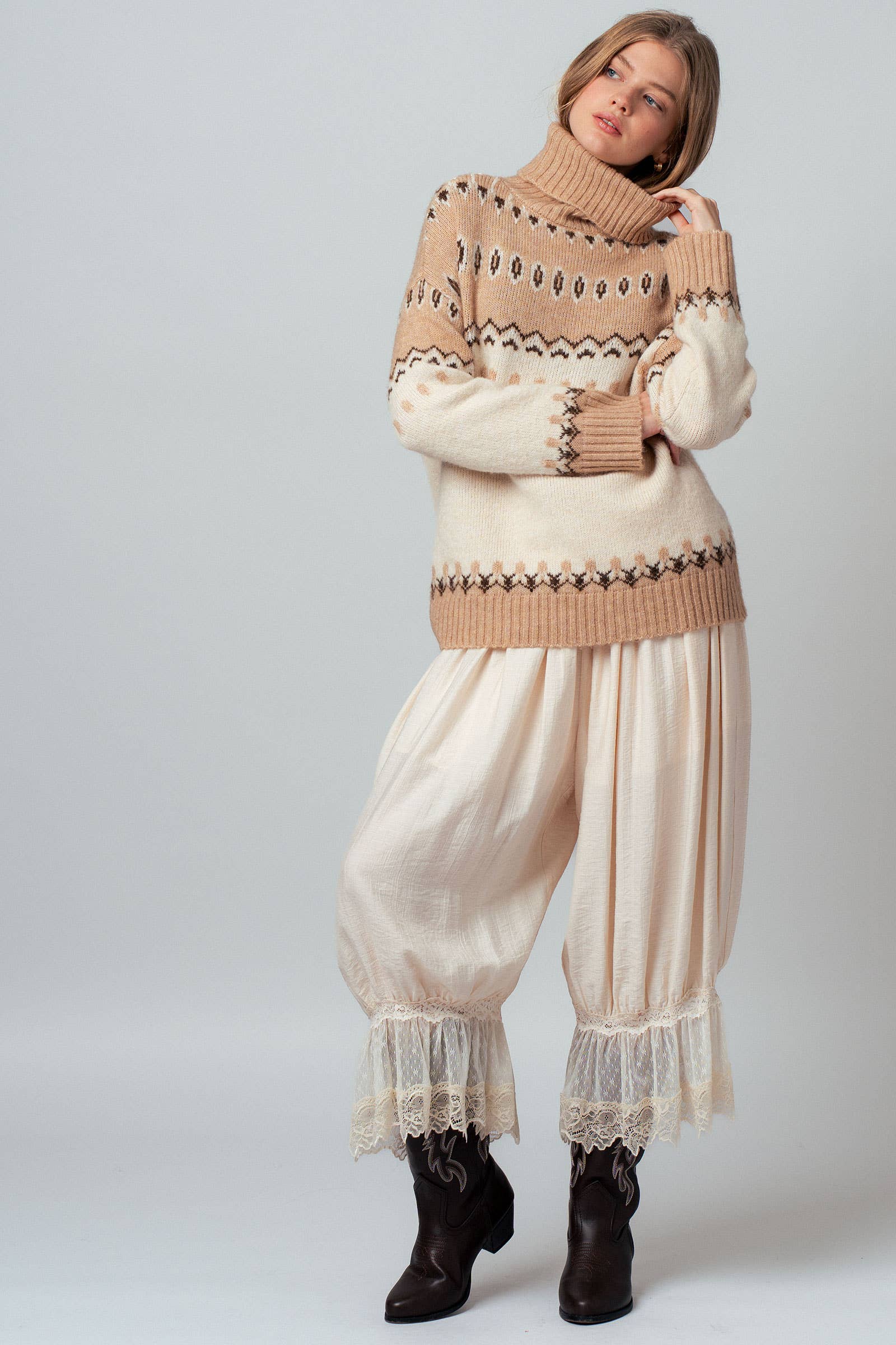 Relaxed Fit Fair Isle Turtleneck Sweater
