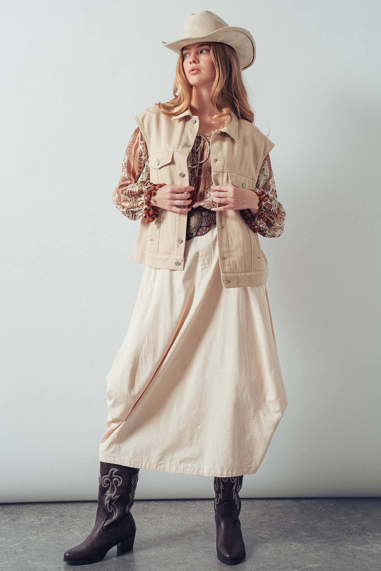 Western Sunset Embroidered Denim Vest
