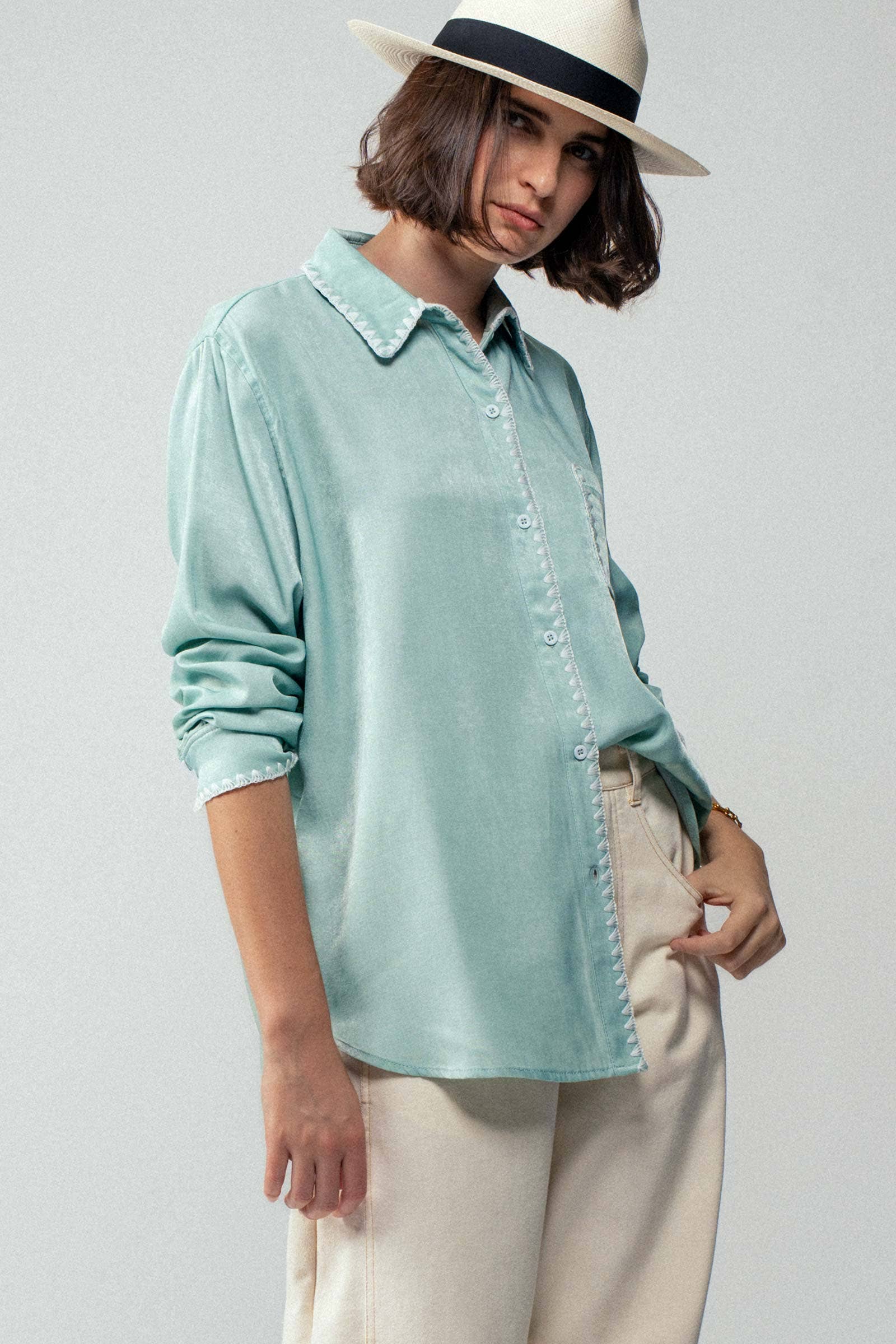 Urban Daizy Smooth Silk Long Sleeve Dress Shirt Denim Button Down Shirt - Women's (UDZ-TP-00735) – alternate view 12