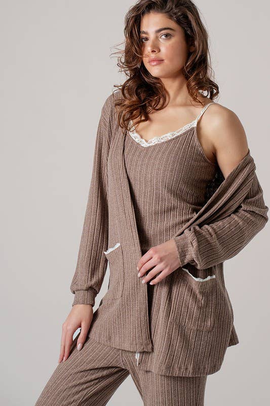 Urban Daizy Pointelle Knit Lace-Trim Pocket Cardigan Cocoa Cardigan - Women's (UDZ-KN-01037) – alternate view 17