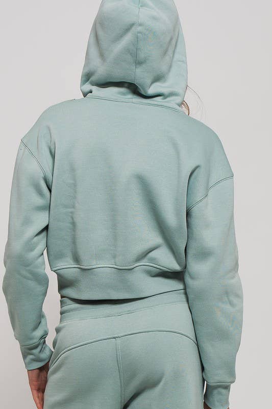 Urban Daizy Cropped Boxy Zip Up Hooded Sweatshirt Black Hoodie - Women's (UDZ-KN-00614) – alternate view 5