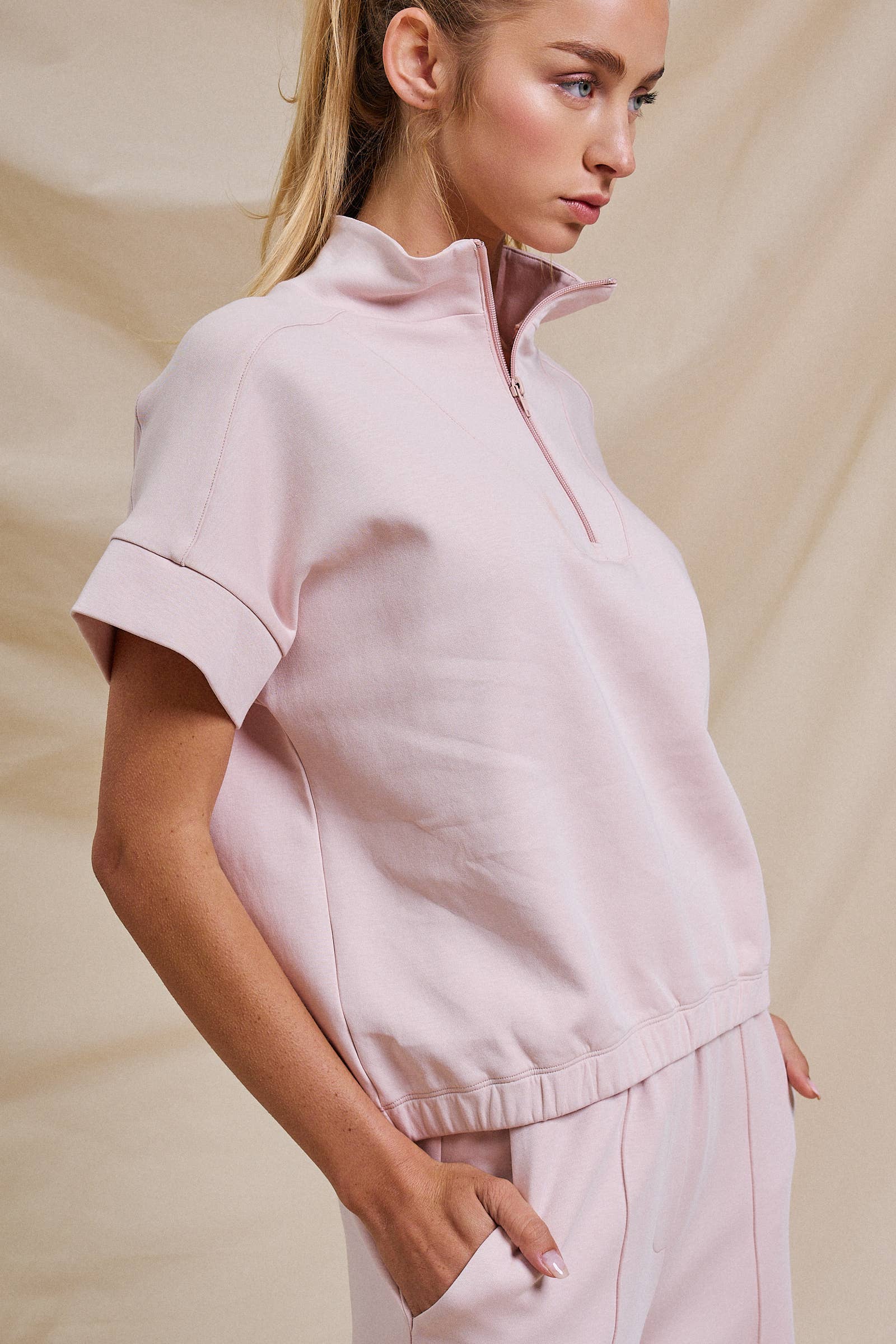 Half-Zip Short Sleeve Pullover Top