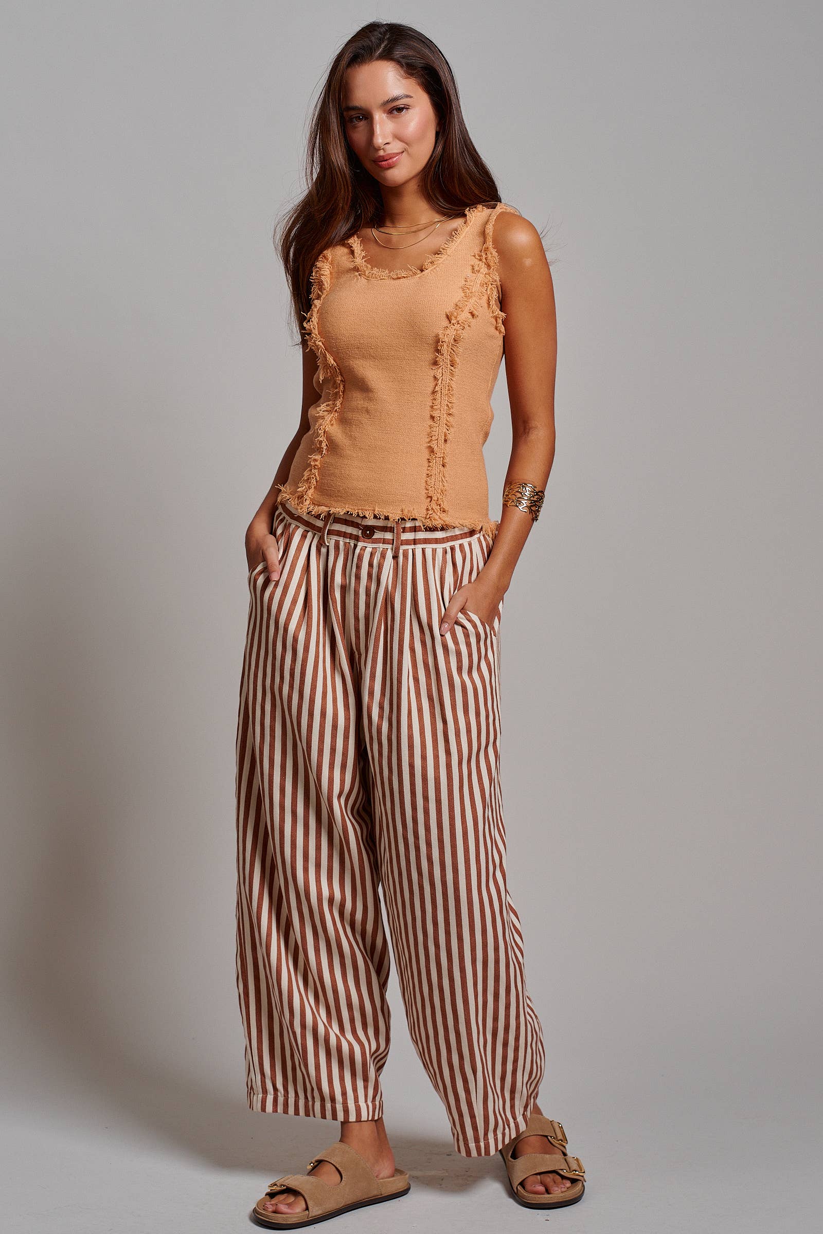 Striped Pleated Wide Leg Culotte Pants