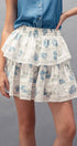 Urban Daizy Blue Rose Print Lace Trim Double Tiered Mini Skirt Ivory Skirt - Women's (UDZ-AC-00158)