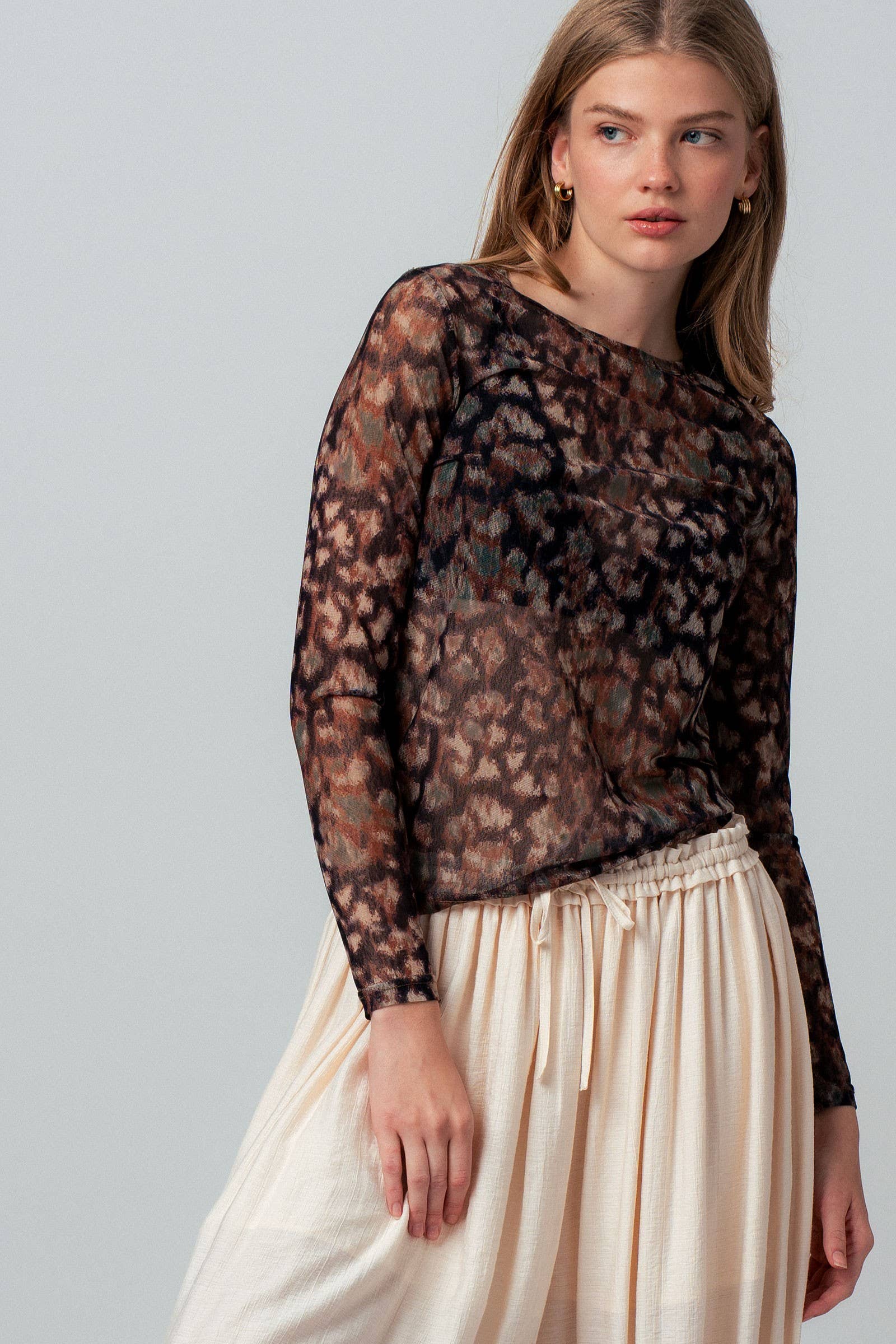 Urban Daizy Sheer Mesh Animal Print Long Sleeve Top Muliti Blouse - Women's (UDZ-TP-01044) – alternate view 3