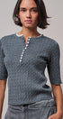 Wool Blend Cable Knit Henley with Contrast Neckline in GREY - Women's Sweaters | Urban Daizy