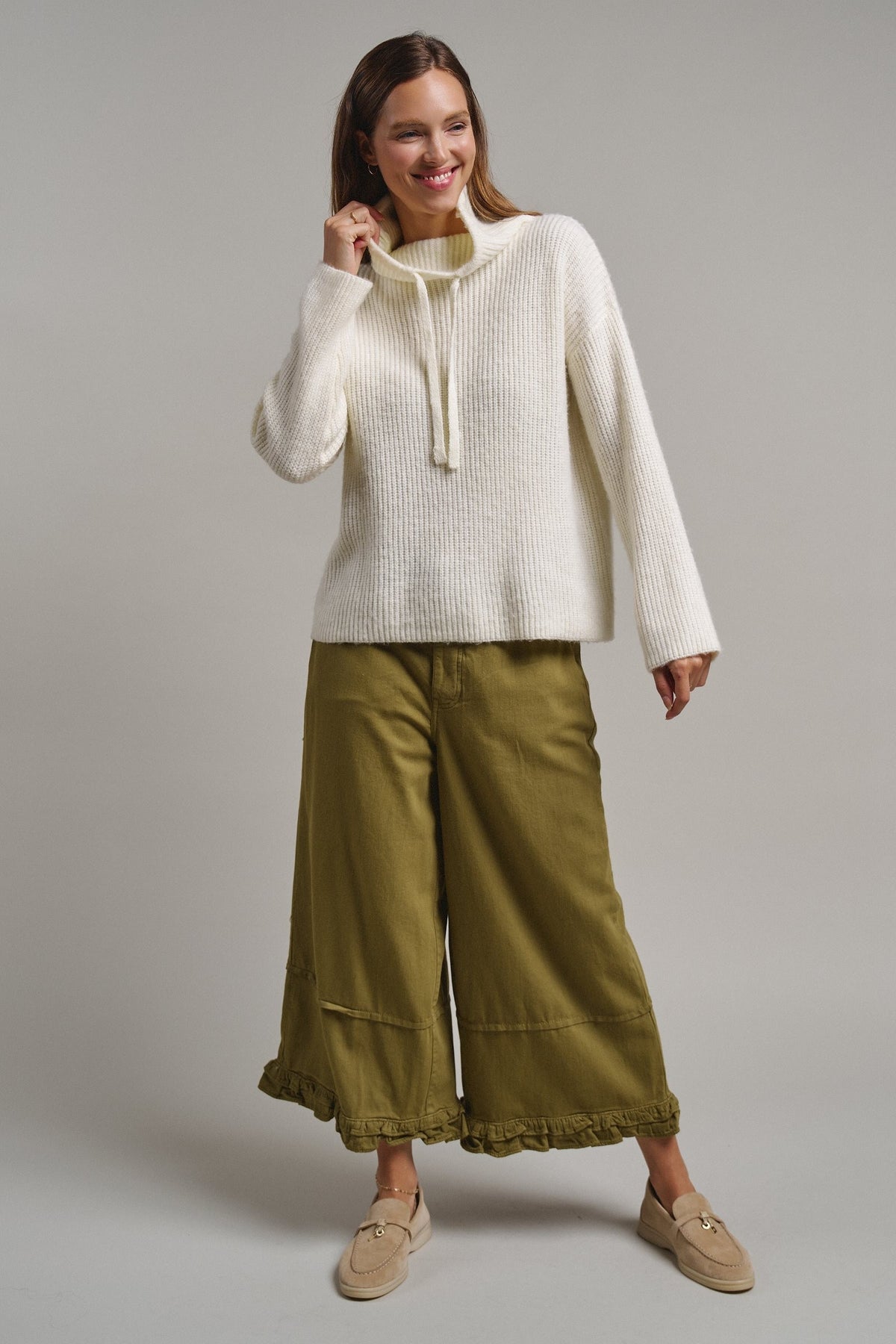 Ribbed Funnel Neck Knit Sweater in IVORY - Women's Sweaters | Urban Daizy