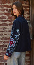 Embroidered Corduroy Jacket with Folk Floral Scroll in NAVY - Women's Jackets & Blazers | Urban Daizy
