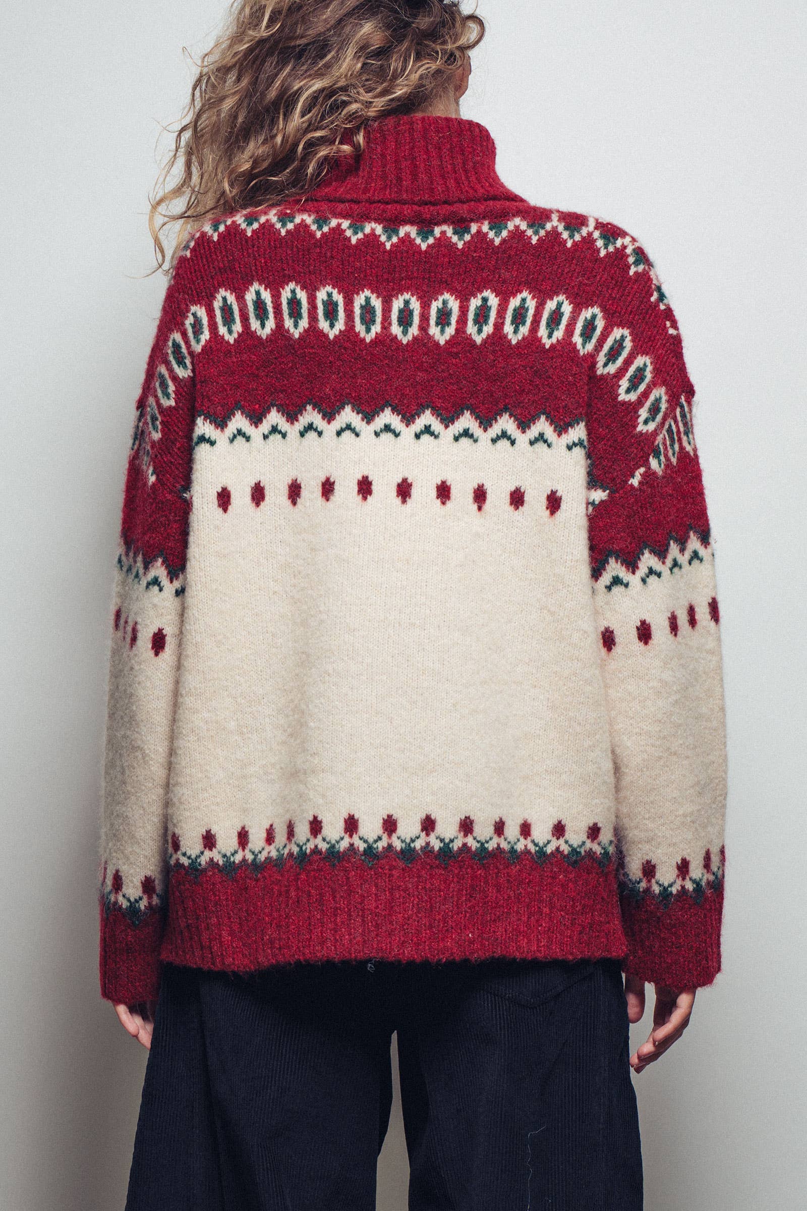 Relaxed Fit Fair Isle Turtleneck Sweater