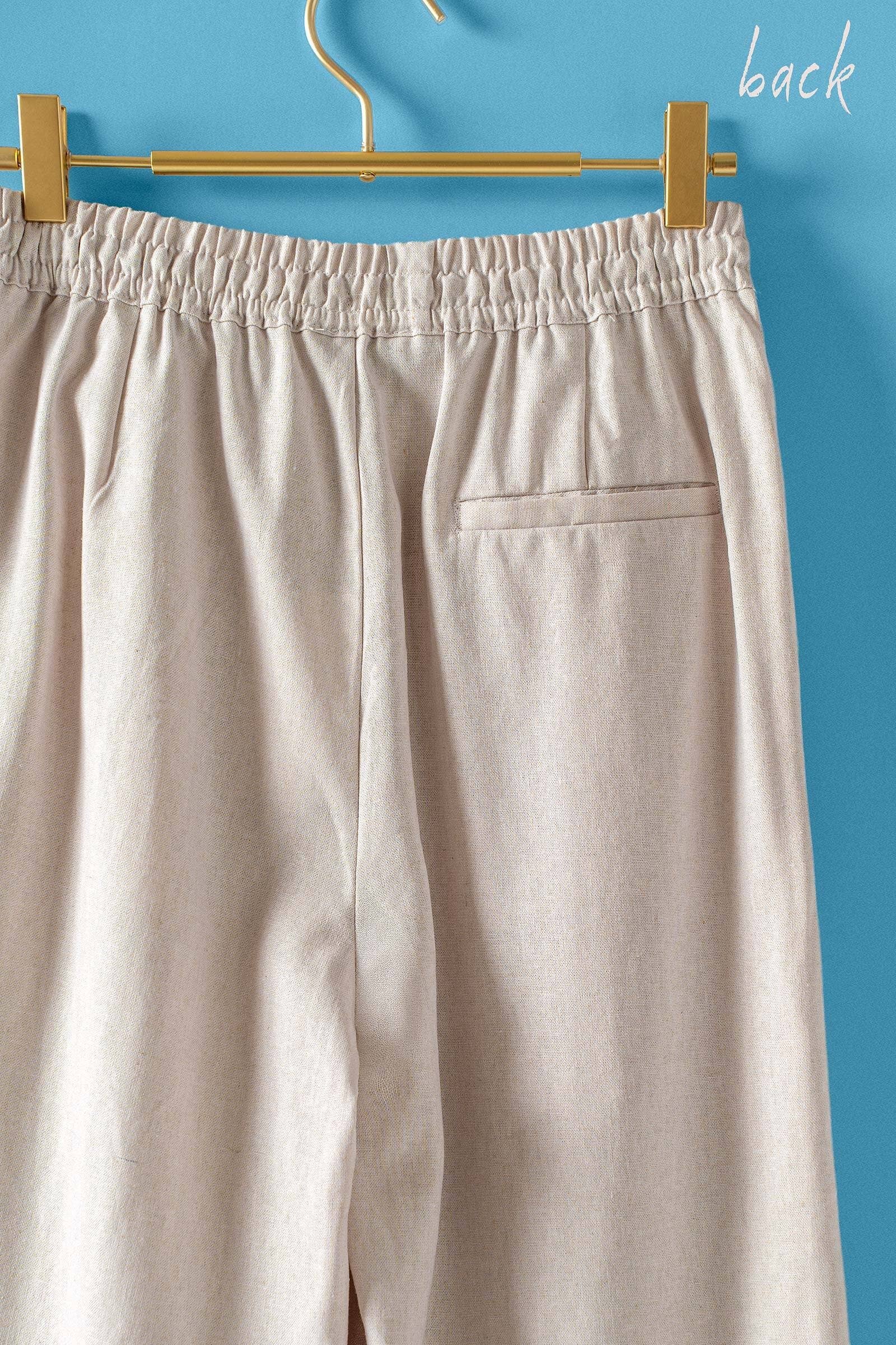 Linen Blend Wide Leg Pants Drawstring Waist