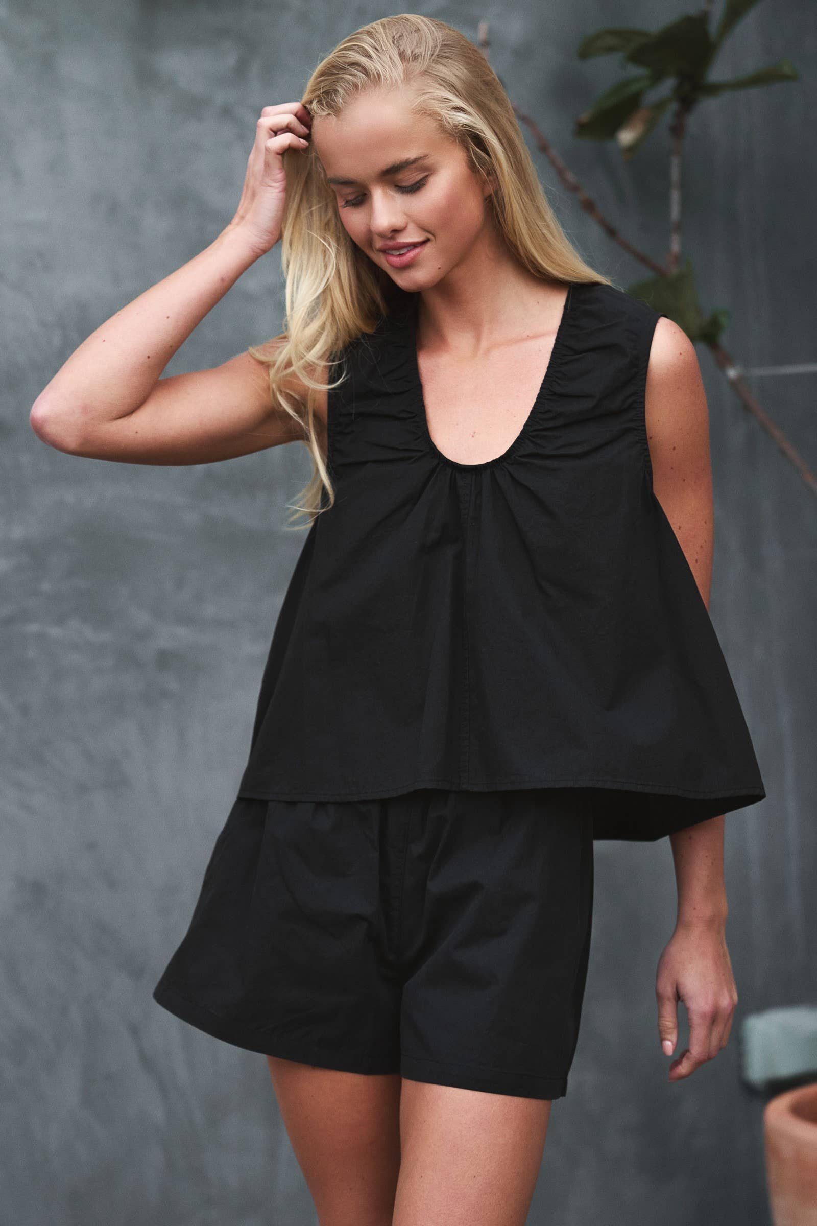 Urban Daizy Ruched Neck Cotton Sleeveless Matching Set Pink Top & Short Set (NOT Loungewear) - Women's (UDZ-OT-00168) – alternate view 2