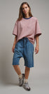 Oversized Striped Contrast Neck Boxy Tee