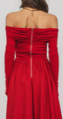 Urban Daizy Elegant Off Shoulder Ruched Long Sleeve Spring Midi Dress Red Dress - Women's (UDZ-DR-00366) – alternate view 6