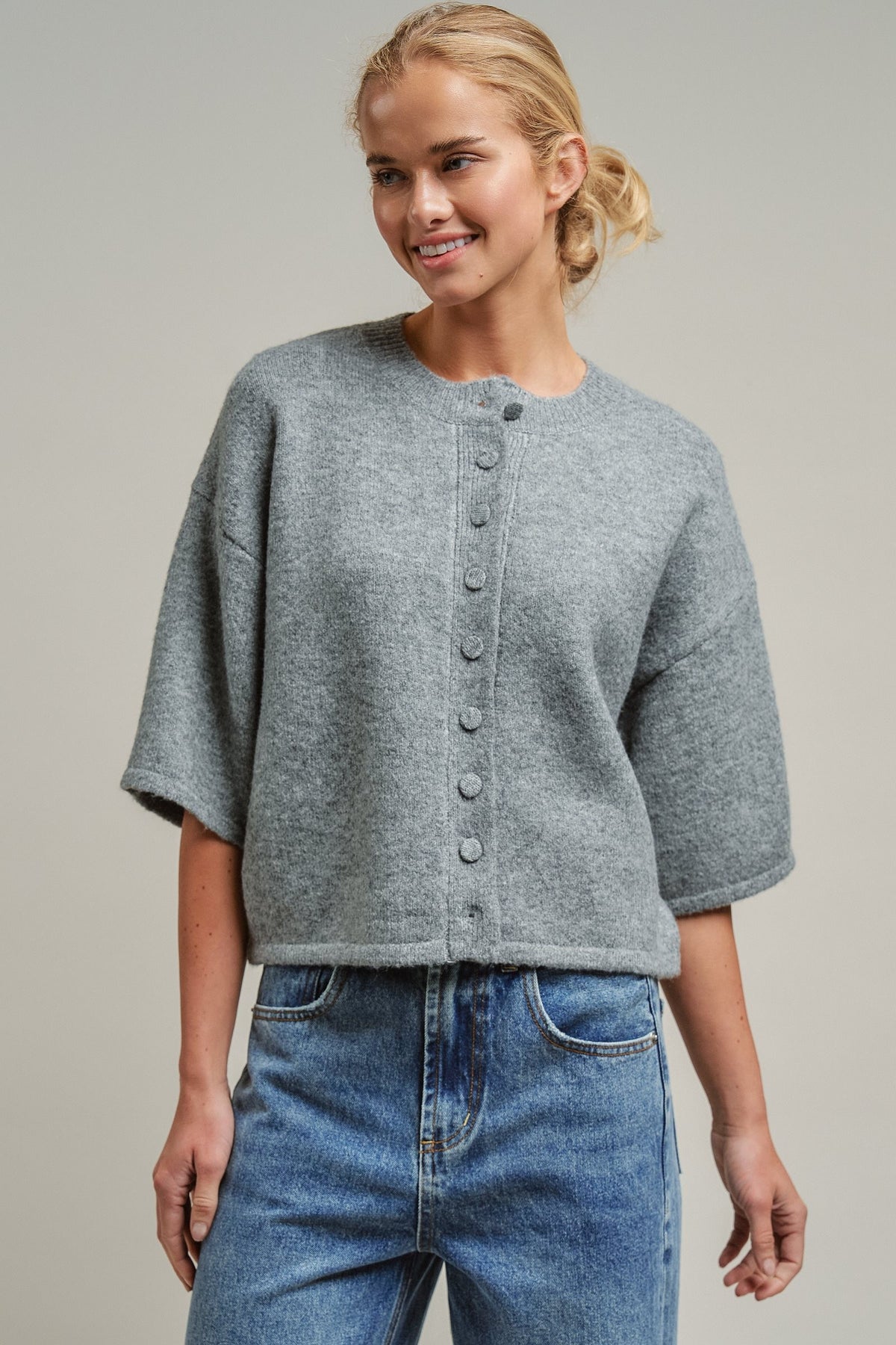 Soft Touch Elbow-Length Knit Cardigan in GREY - Women's Cardigans & Shrugs | Urban Daizy