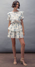 Urban Daizy White Blue Floral Ruffle Sleeve Tiered Mini Dress Ivory Dress - Women's (UDZ-AC-00158) – alternate view 5
