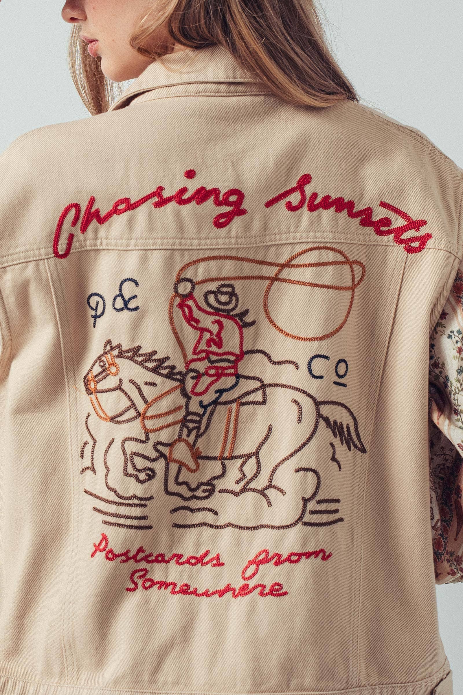 Western Sunset Embroidered Denim Vest