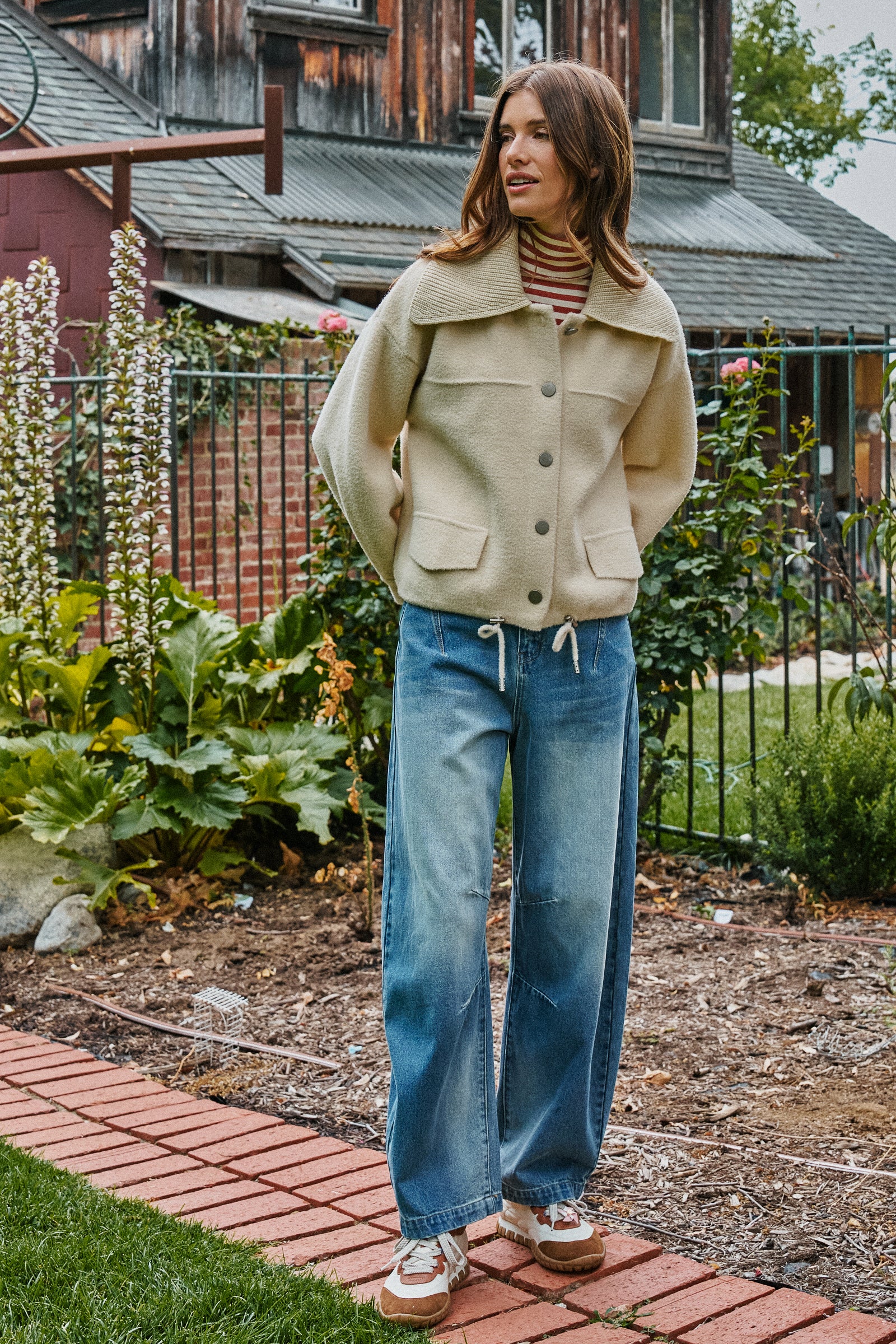 Sweater Knit Jacket with Detachable Collar