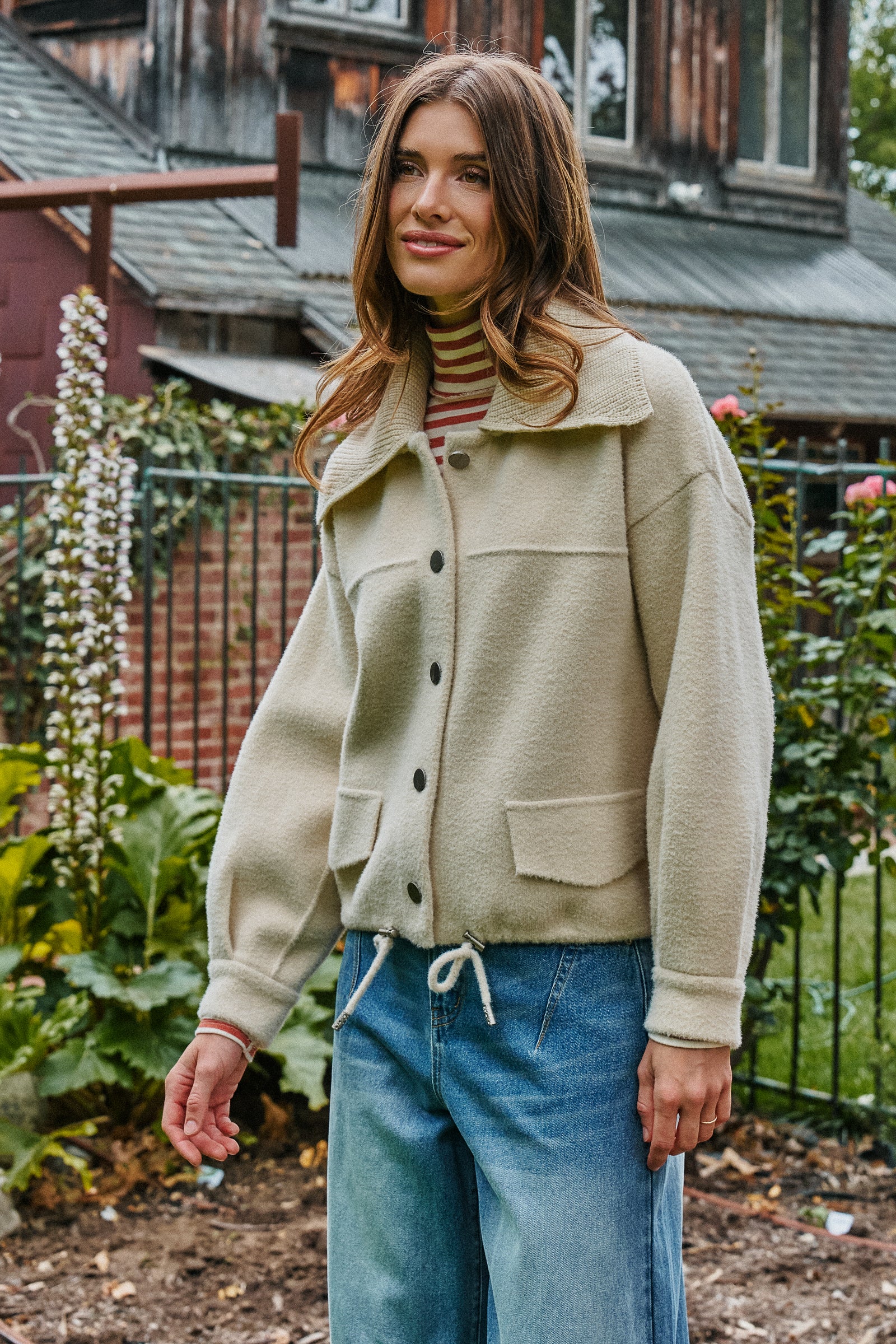 Sweater Knit Jacket with Detachable Collar