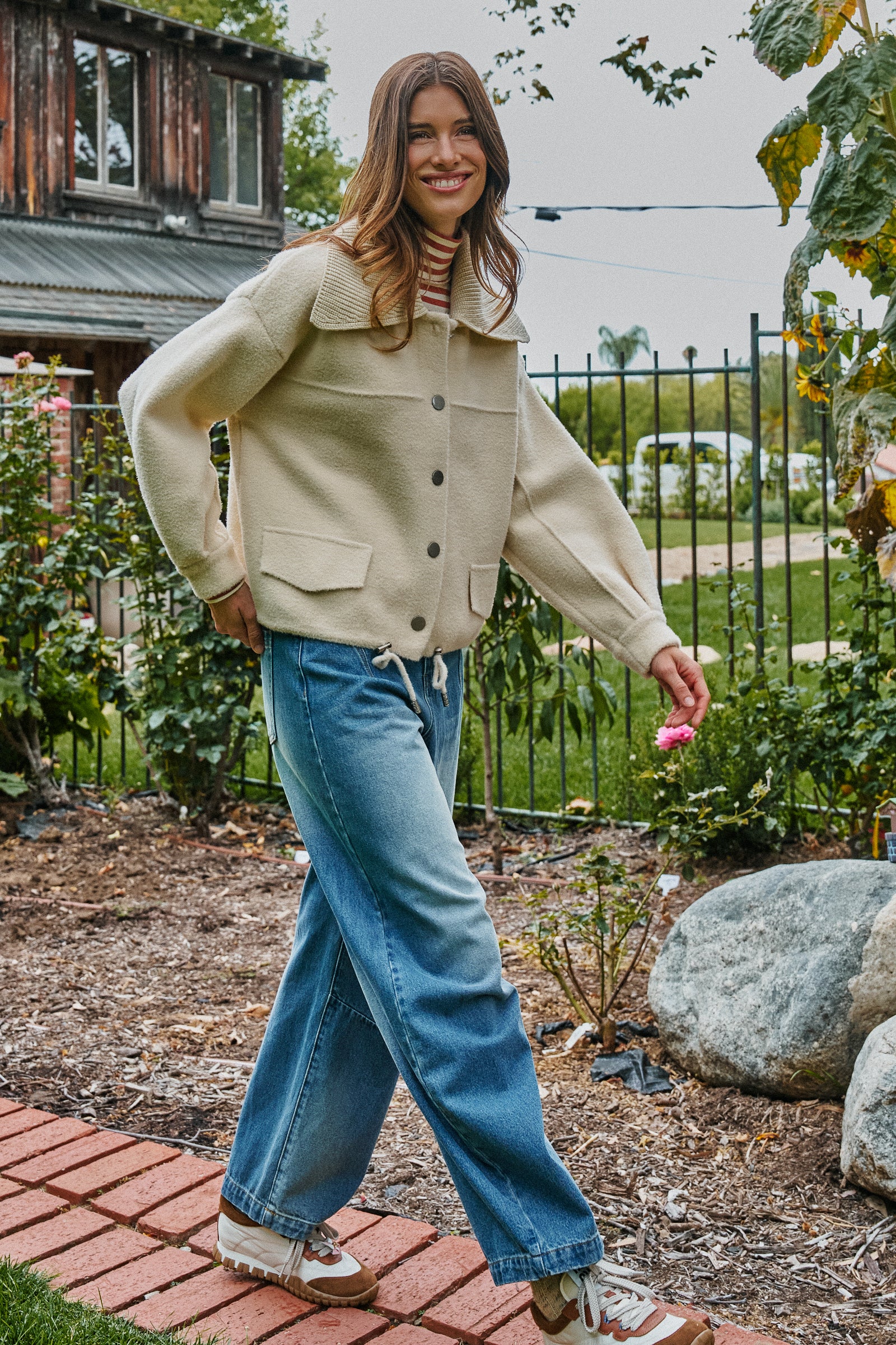 Sweater Knit Jacket with Detachable Collar