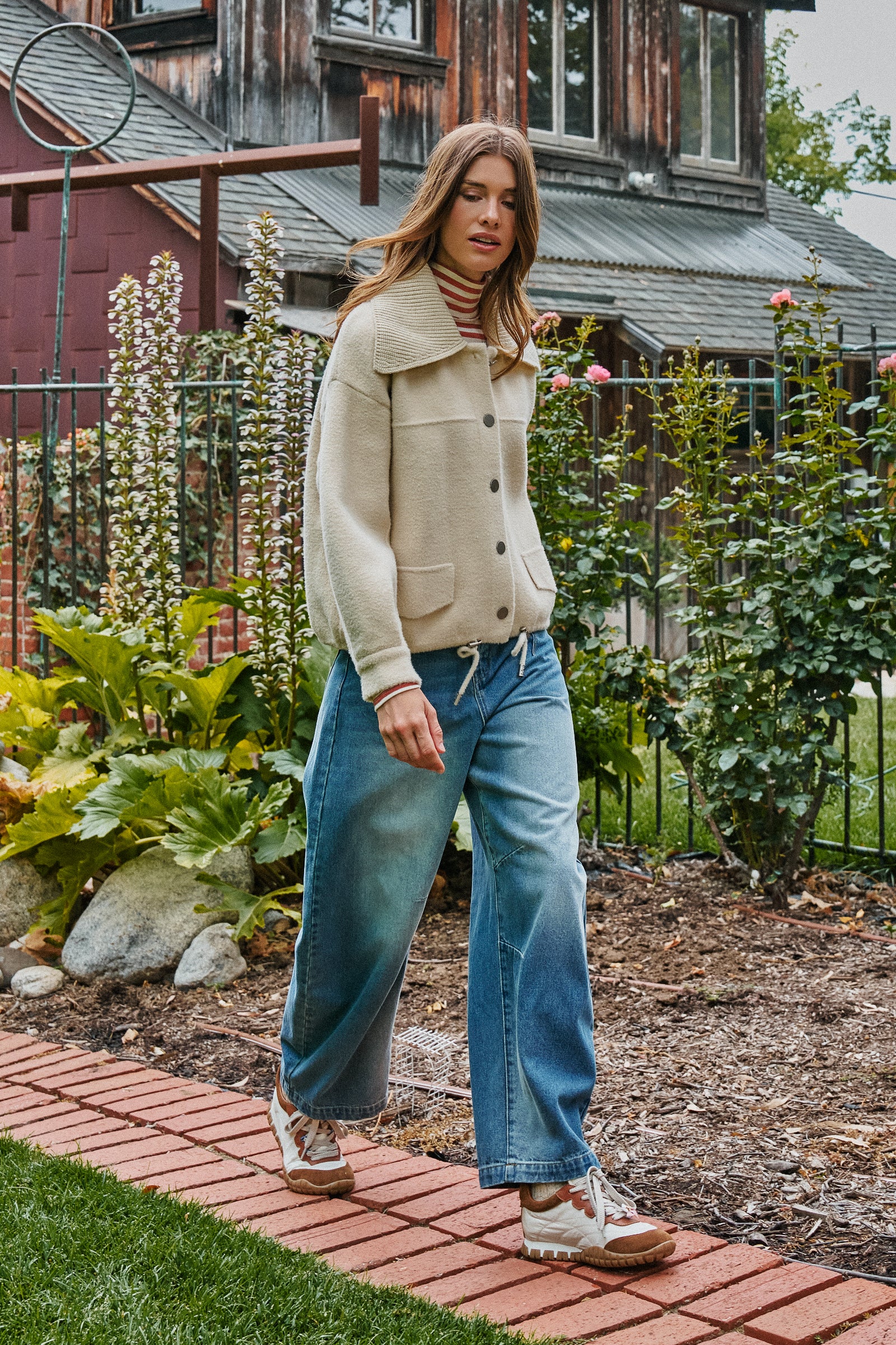 Sweater Knit Jacket with Detachable Collar