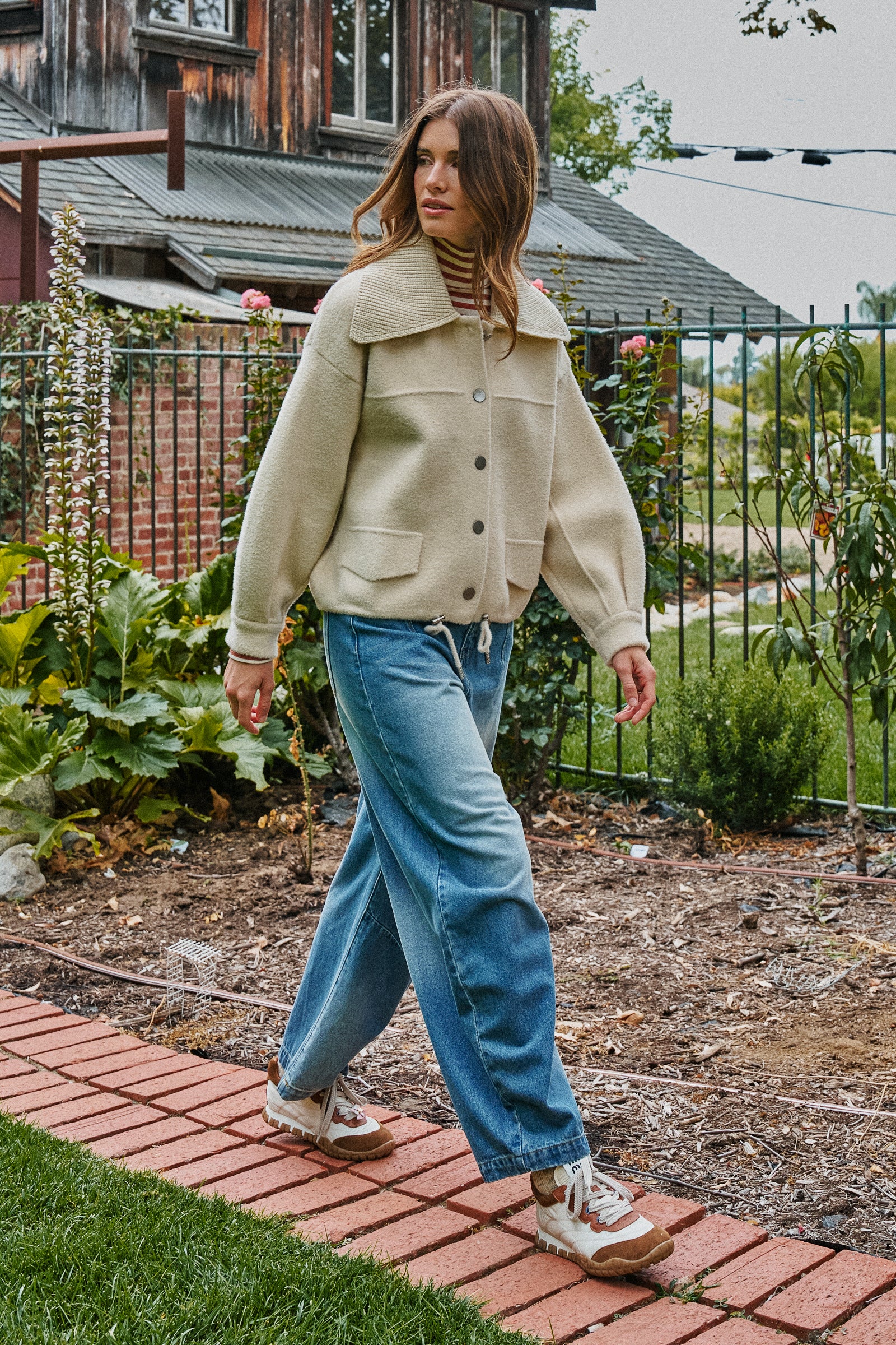 Sweater Knit Jacket with Detachable Collar