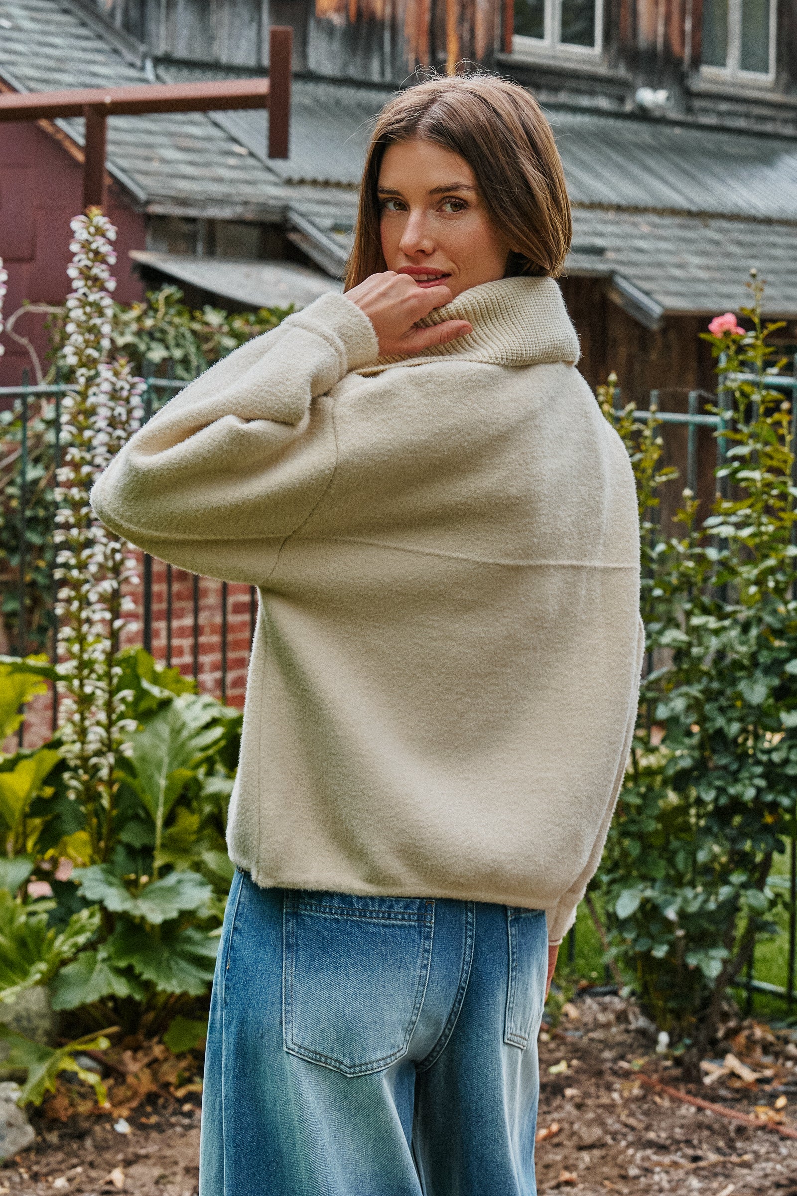 Sweater Knit Jacket with Detachable Collar