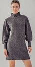 Urban Daizy Balloon Sleeve Mock Neck Sweater Dress Charcoal Dress - Women's (UDZ-DR-00096)