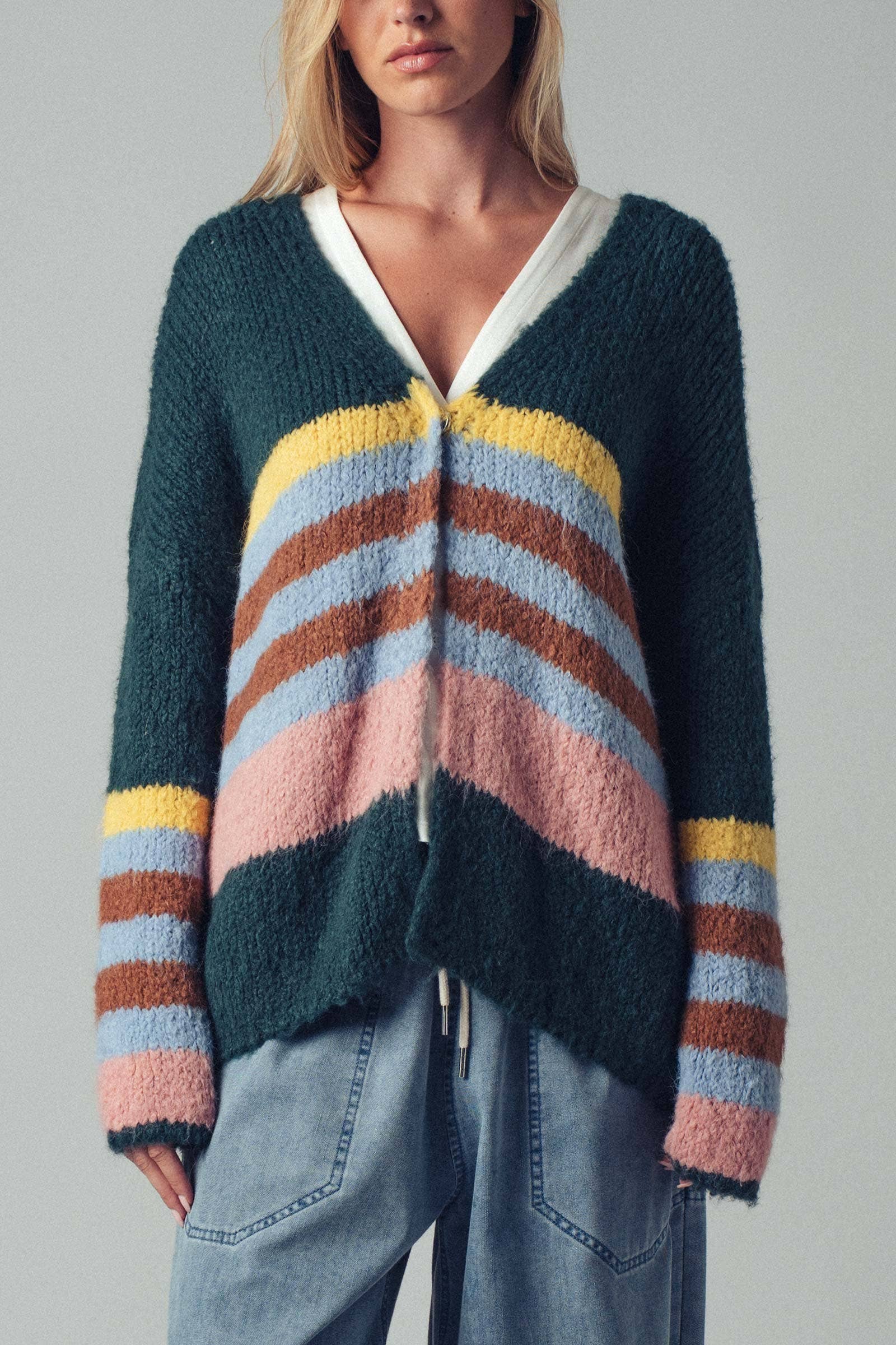 Urban Daizy Boho Stripe Cardigan Cream-Multi Cardigan - Women's (UDZ-KN-00358) – alternate view 3