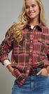 Oversized Plaid Button-Up Flannel Shirt w Pockets in BROWN MULTI - Women's Shirts & Blouses | Urban Daizy
