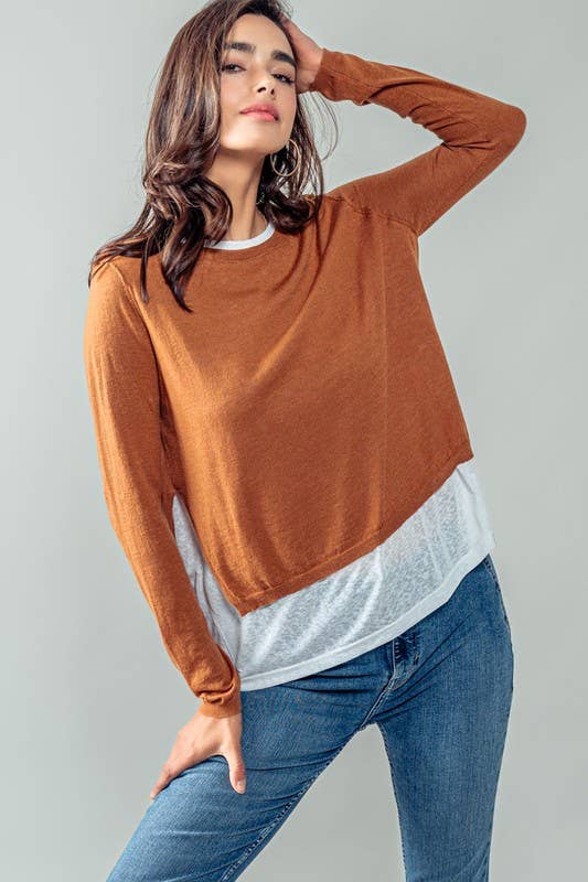 Urban Daizy Elegant Crew Neck Long Sleeve Relaxed Fit Casual Sweater Top Mocha Knit Top - Women's (UDZ-TP-00367) –…