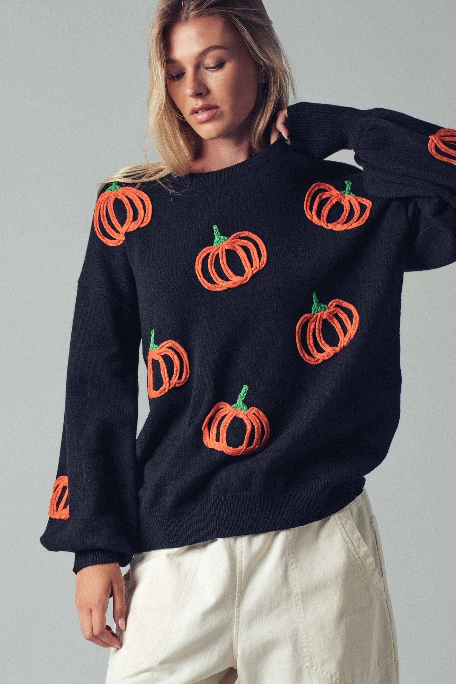 Urban Daizy Pumpkin Patch Balloon Sleeve Sweater Rust Knit Sweater - Women's (UDZ-TP-00814) – alternate view 14