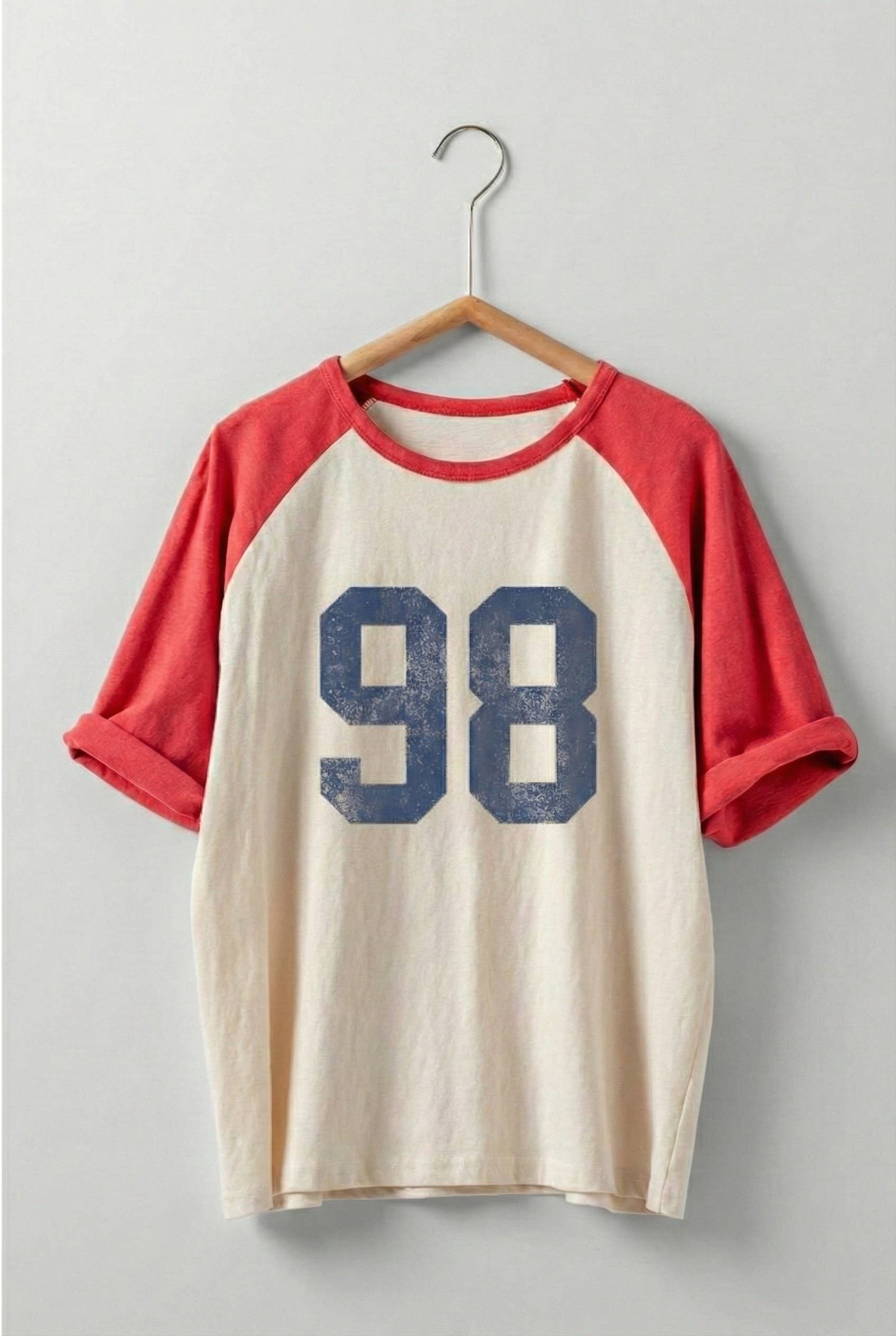 Urban Daizy Vintage Varsity Graphic Raglan Baseball Tee Ivory-Navy T-Shirt (Graphic) - Women's (UDZ-TP-01068) – alternate view 2