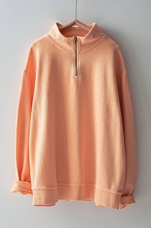 Urban Daizy Vintage Washed Quarter Zip Ribbed Sweatshirt Charcoal Sweatshirt - Women's (UDZ-KN-00255) – alternate view 37