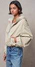 Oversized Hooded Zip-Front Cotton Jacket in KHAKI - Women's Jackets & Blazers | Urban Daizy